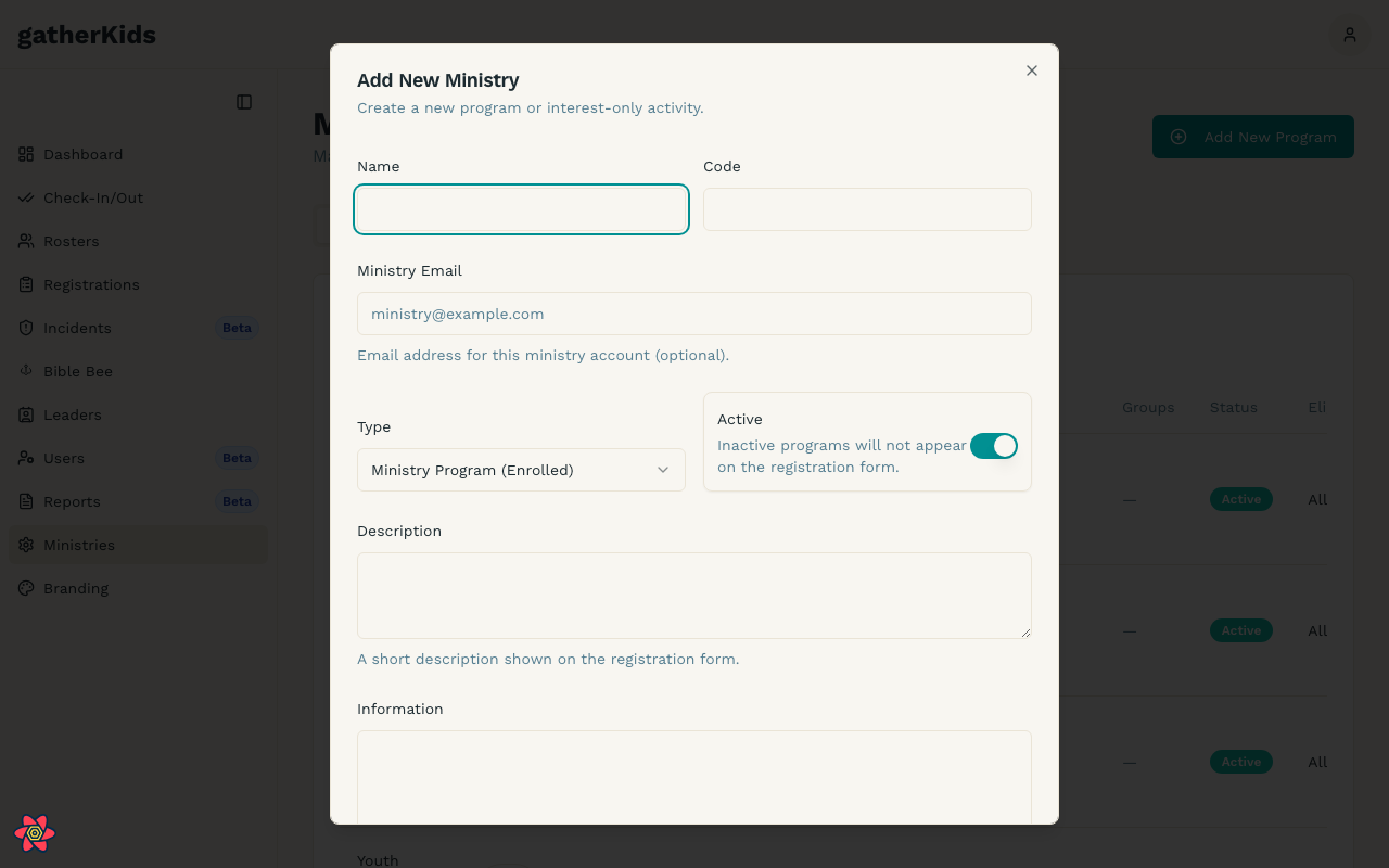Ministry configuration